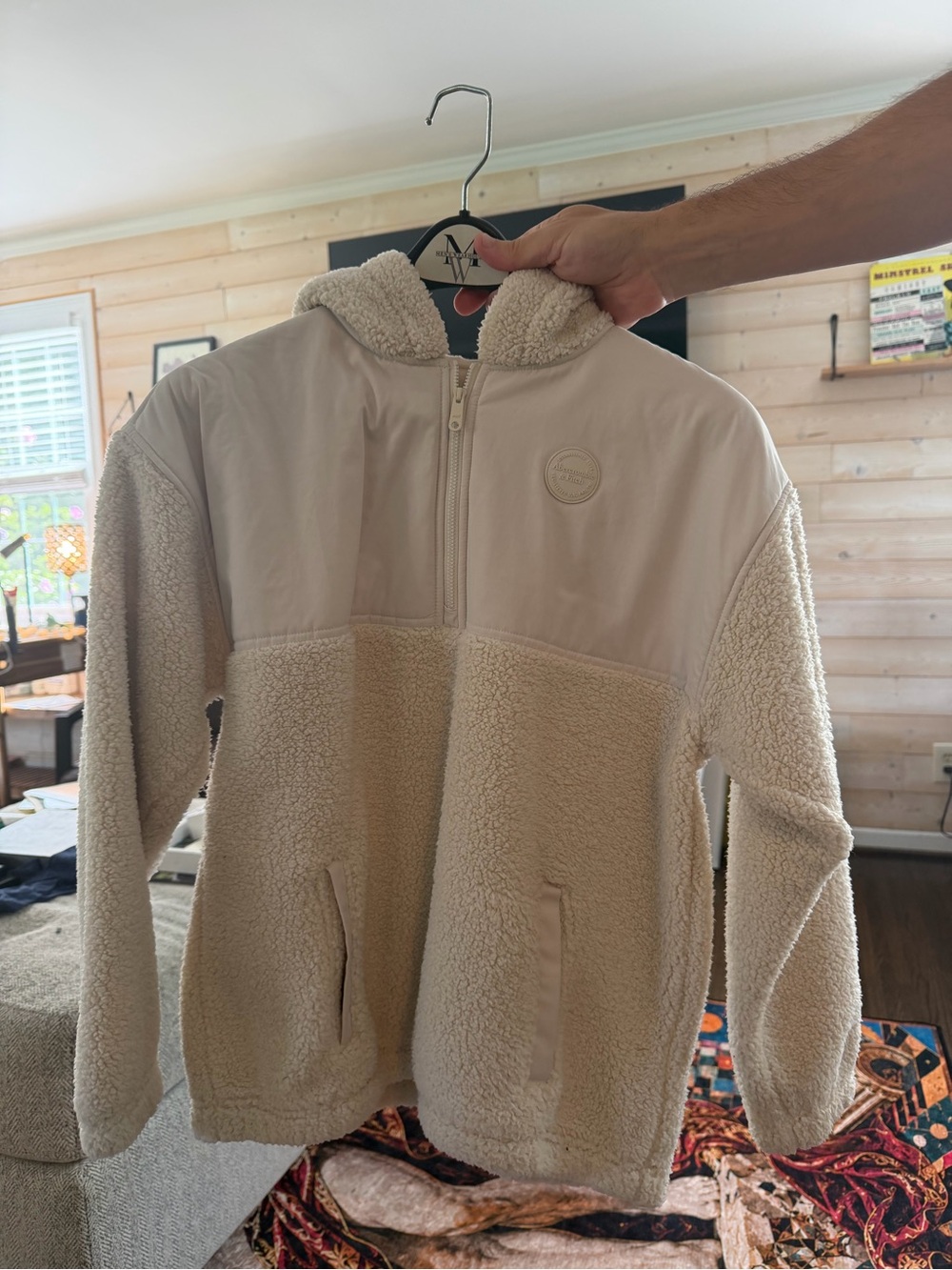 NWOT abercrombie kids Cream Sherpa Half-Zip Hoodie 13/14
